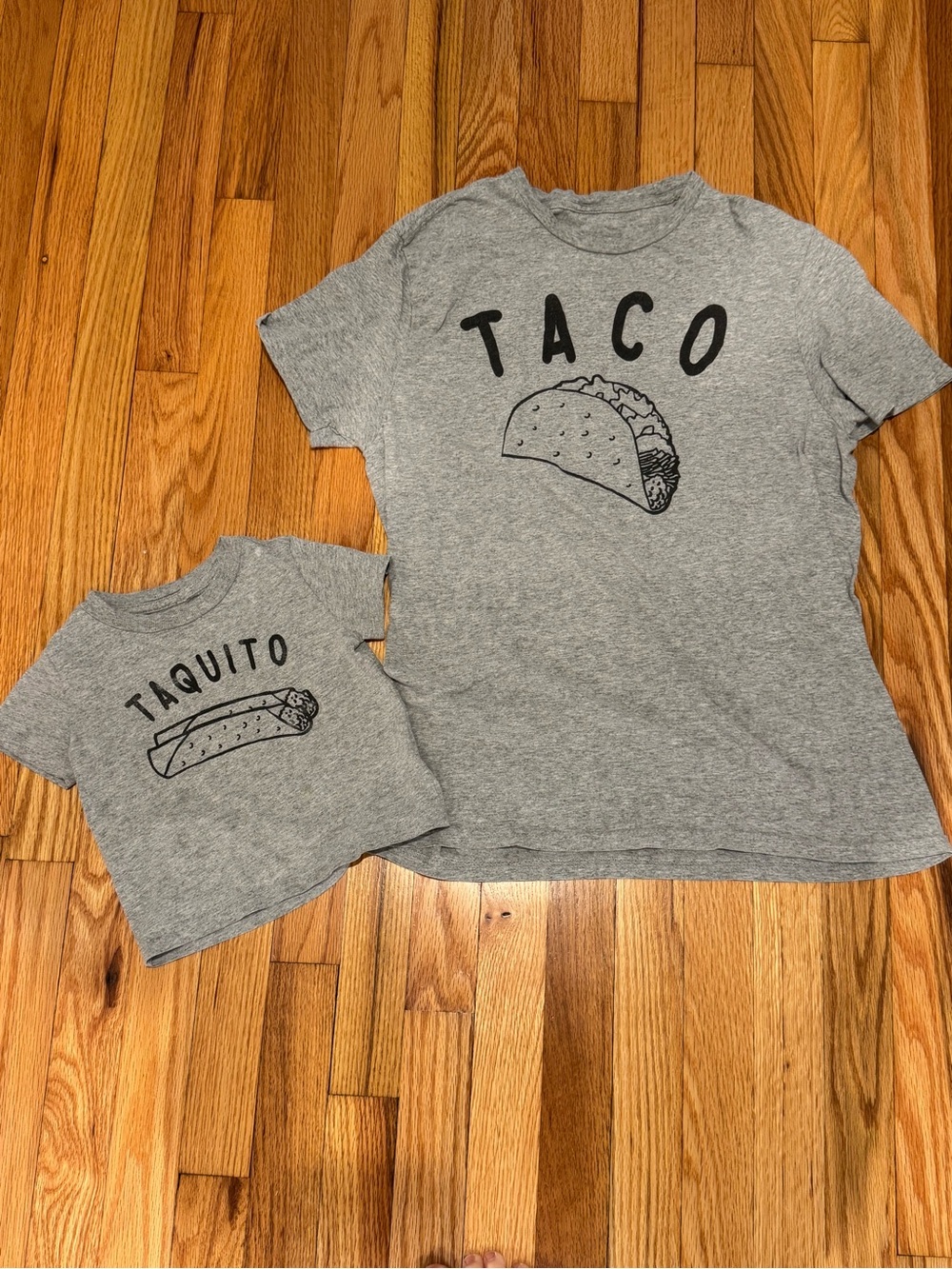 Gray 'Taco' and Taquito Tshirts matching set daddy / mommy and baby set